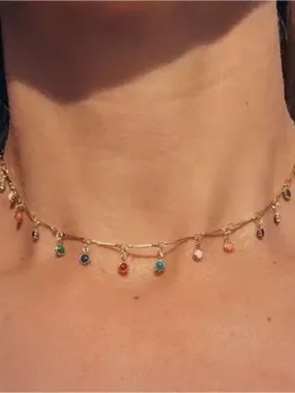 Gold Multi-Stone Charm Choker Necklace - Women Jewelry